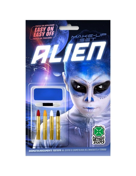 Set trucco alieno con fondotinta blu e 4 matite colorate per makeup fantascientifico Halloween