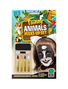 Set trucco gatto nero con fondotinta e 4 matite colorate per Halloween e Carnevale