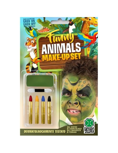 Kit trucco drago verde con fondotinta e 4 matite colorate per make-up fantasy Halloween