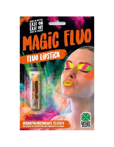 Rossetto arancione fluo per makeup fluorescente e trucco che si illumina sotto luce nera