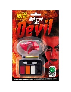 Set trucco diavolo con corna rosse e palette colori per makeup Halloween horror
