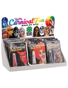 Espositore con 24 tubetti fondotinta colorati assortiti per trucco teatrale e caratterizzazione