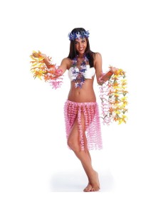 Gonna hawaiana rosa con fiori colorati per costume tropicale festa a tema