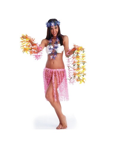 Gonna hawaiana rosa con fiori colorati per costume tropicale festa a tema