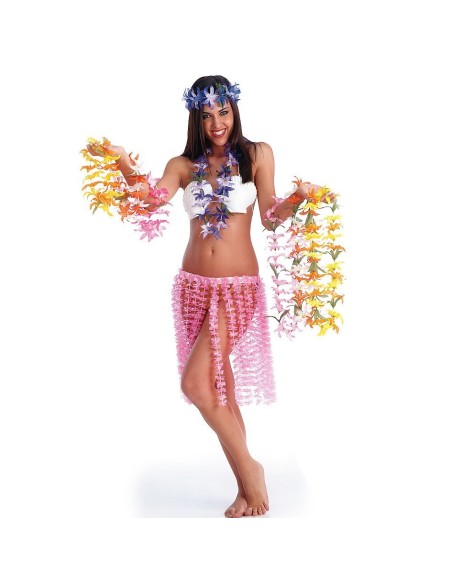 Gonna hawaiana rosa con fiori colorati per costume tropicale festa a tema