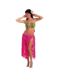 Gonna hawaiana rosa fluo in rafia con frange per costume tropicale donna