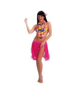Gonna hawaiana rosa fluo in rafia lunga 45 cm per costume tropicale polinesiano