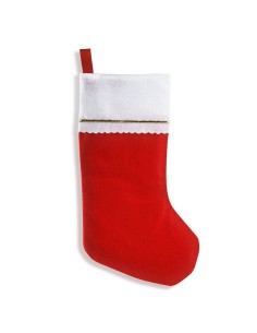 Calza di Babbo Natale in feltro rosso e bianco lunga 48 cm per decorazioni natalizie