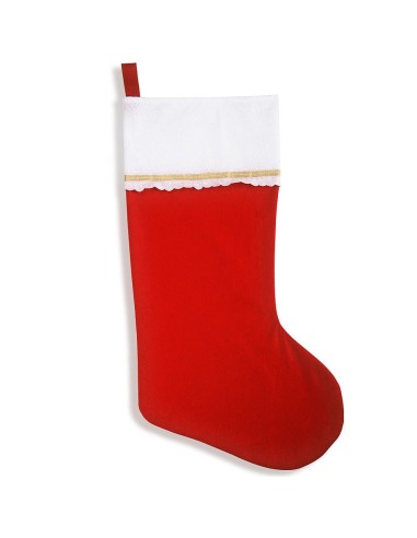 Calza natalizia rossa in feltro con bordatura bianca e laccetto per appendere, decorazione Babbo Natale