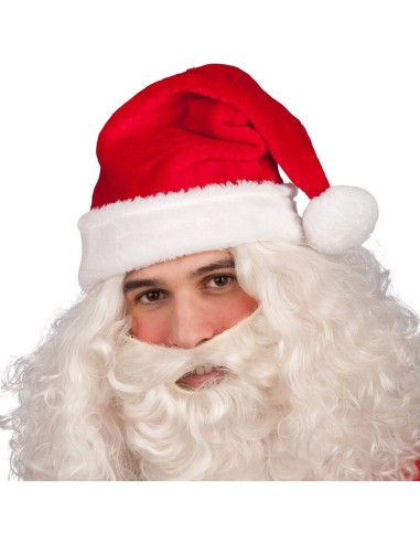 Cappuccio Babbo Natale rosso in peluche con bordatura bianca e pon pon per costume natalizio