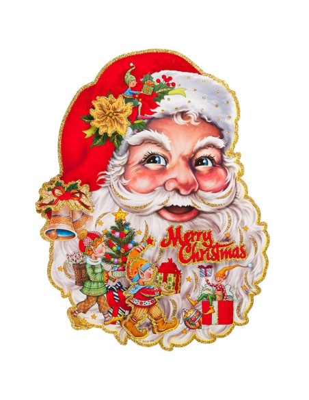 Poster decorativo Babbo Natale carta rilievo glitter rosso oro 60x50 cm decorazione natalizia