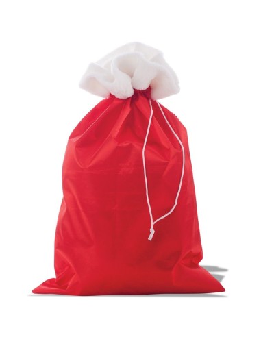 Sacco Babbo Natale rosso in raso con cordoncino bianco per regali natalizi