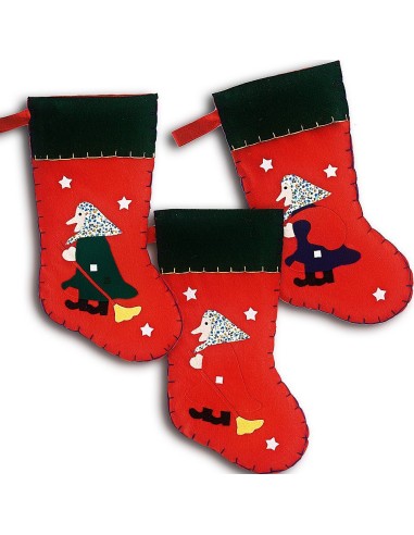Calza Befana rossa in feltro decorata con stelle e figure natalizie, lunghezza 48 cm