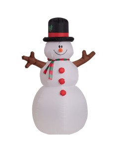 Pupazzo di neve gonfiabile con cappello nero, sciarpa colorata e luci per decorazioni natalizie