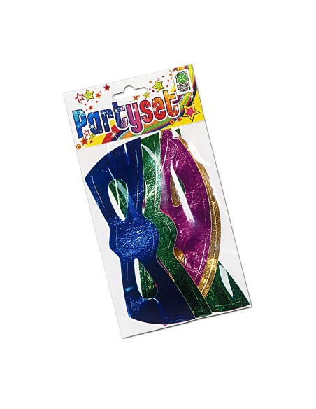Set 5 mascherine metallizzate carta colori assortiti blu verde viola oro per feste maschera