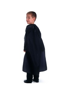 Bambino con mantello nero lungo in taffetas per costume Halloween vampiro mago