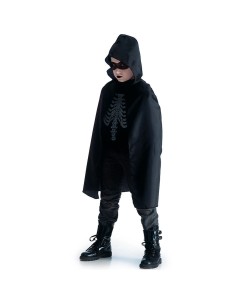 Bambino con mantello nero cappuccio in taffetas lungo 80cm per costume Halloween