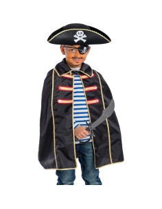 Mantello corsaro nero in taffetas con bordi dorati per costume bambino pirata lunghezza 60 cm
