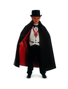 Mantello nero con fodera rossa e pettorina Dracula per costume bambino Halloween vampiro
