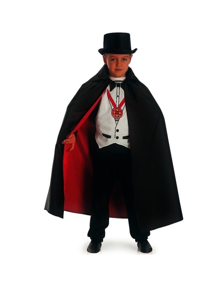 Mantello nero con fodera rossa e pettorina Dracula per costume bambino Halloween vampiro