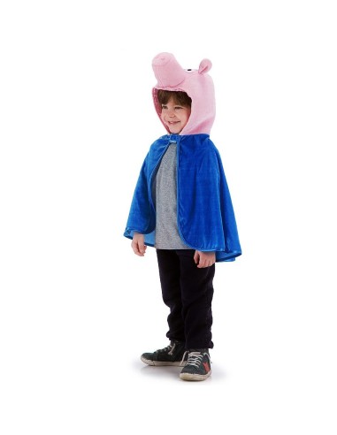 Mantellina da maialino blu con cappuccio rosa per bambino costume Carnevale