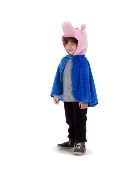 Mantellina da maialino blu con cappuccio rosa per bambino costume Carnevale