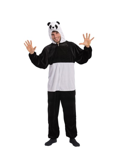 Costume da panda nero e bianco in vellutino con cappuccio orecchie per feste in maschera