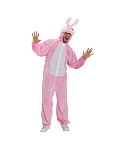 Costume coniglio rosa in vellutino con cappuccio e orecchie per feste a tema animali