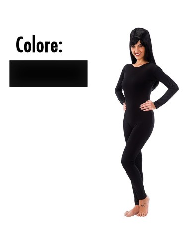 Tuta nera aderente in lycra da donna con maniche lunghe per costumi e feste a tema
