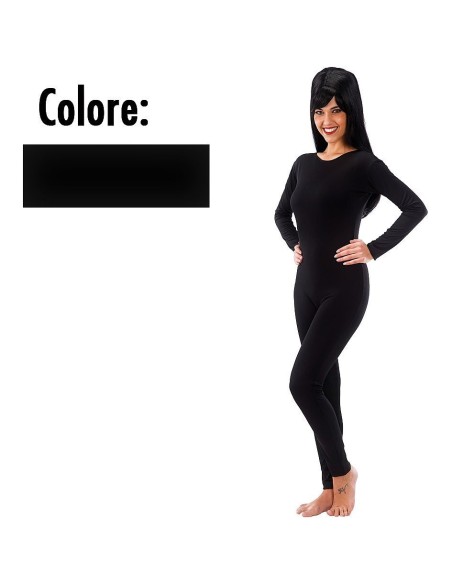 Tuta nera aderente in lycra da donna con maniche lunghe per costumi e feste a tema