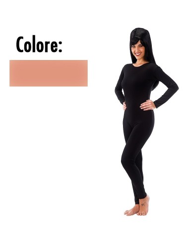 Tuta lycra aderente color carne per donna, ideale come base per costumi teatrali e travestimenti creativi
