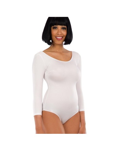 Body bianco in lycra con maniche lunghe per costumi e travestimenti donna