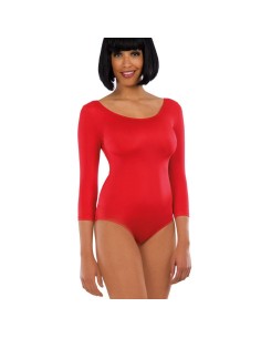 Body rosso in lycra con maniche tre quarti e scollatura classica per costumi base