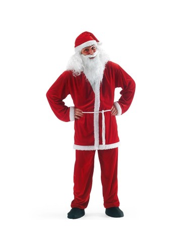 Costume Babbo Natale completo rosso in ciniglia con giacca pantaloni cappello e cintura bianca