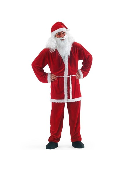 Costume Babbo Natale completo rosso in ciniglia con giacca pantaloni cappello e cintura bianca