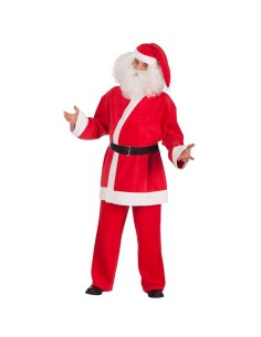 Costume Babbo Natale completo rosso in pile con cappello, giacca, pantaloni e cintura nera per feste natalizie