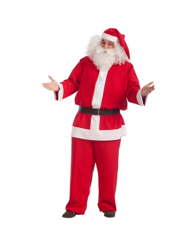 Costume Babbo Natale completo rosso con giacca pantaloni cappello e cintura nera per feste natalizie