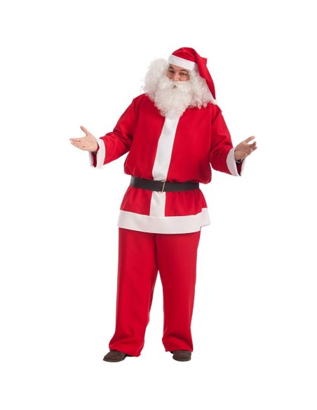 Costume Babbo Natale completo rosso con giacca pantaloni cappello e cintura nera per feste natalizie