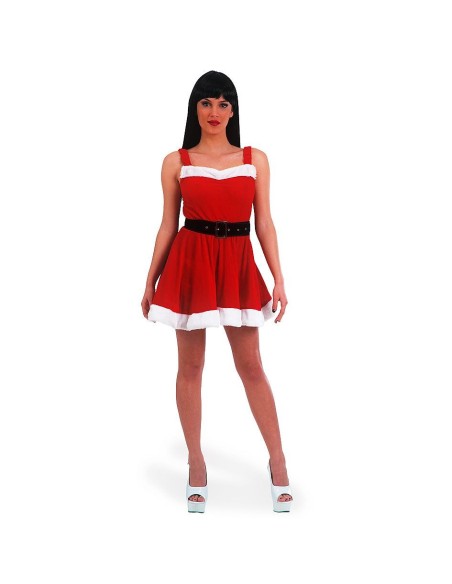 Costume Mamma Natale donna velluto rosso con rifiniture bianche e cintura nera per feste natalizie