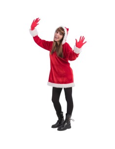 Costume Babbo Natale donna rosso in vellutino con bordi bianchi e cappellino natalizio