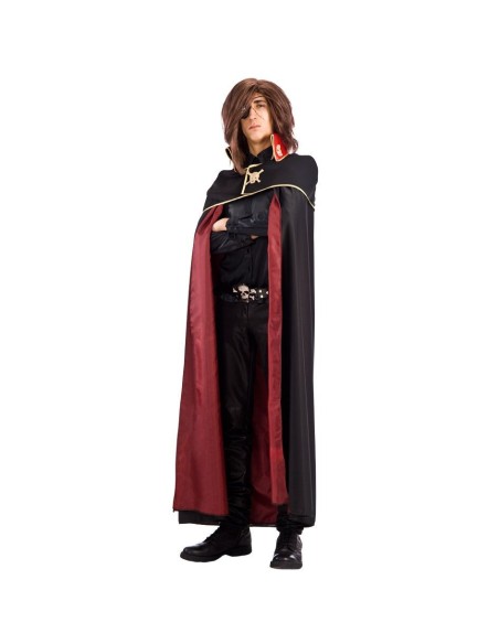Mantello lungo rosso nero double-face Capitan Harlock costume cosplay pirata spazio 150 cm taffetas