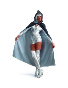 Mantello double-face bianco nero con cappuccio lungo in taffetas per costume Halloween teatro