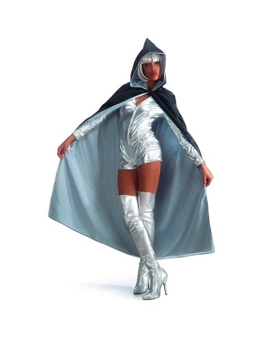 Mantello double-face bianco nero con cappuccio lungo in taffetas per costume Halloween teatro