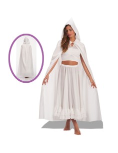 Mantello bianco lungo con cappuccio in taffetas double-face per costumi teatrali e Halloween