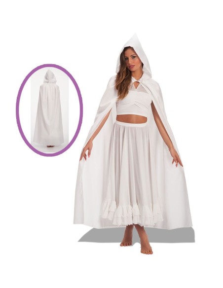 Mantello bianco lungo con cappuccio in taffetas double-face per costumi teatrali e Halloween