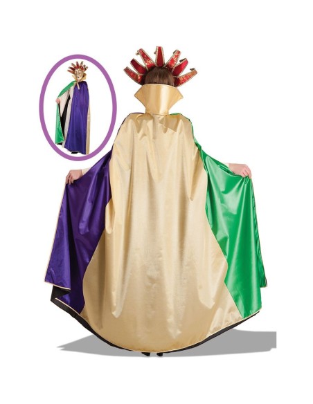 Mantello veneziano lungo multicolor viola verde oro in rasetto e taffetas per Carnevale storico
