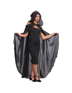 Mantello nero lungo con cappuccio e paillettes per costume Halloween da strega