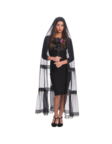 Mantello nero trasparente lungo con bordi in pizzo per costume gotico Halloween