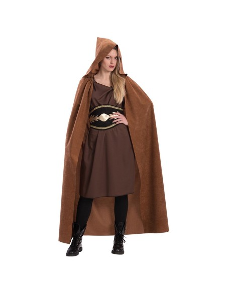 Mantello marrone con cappuccio lungo 140 cm per costumi medievali fantasy