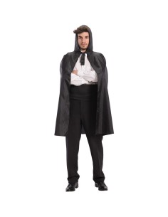 Mantello nero con cappuccio in taffetas lungo per costume Halloween teatro